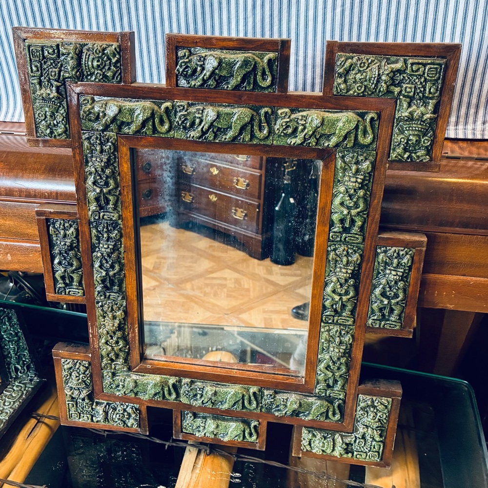 Aztec Mayan Green and Brown Wall Mirror
